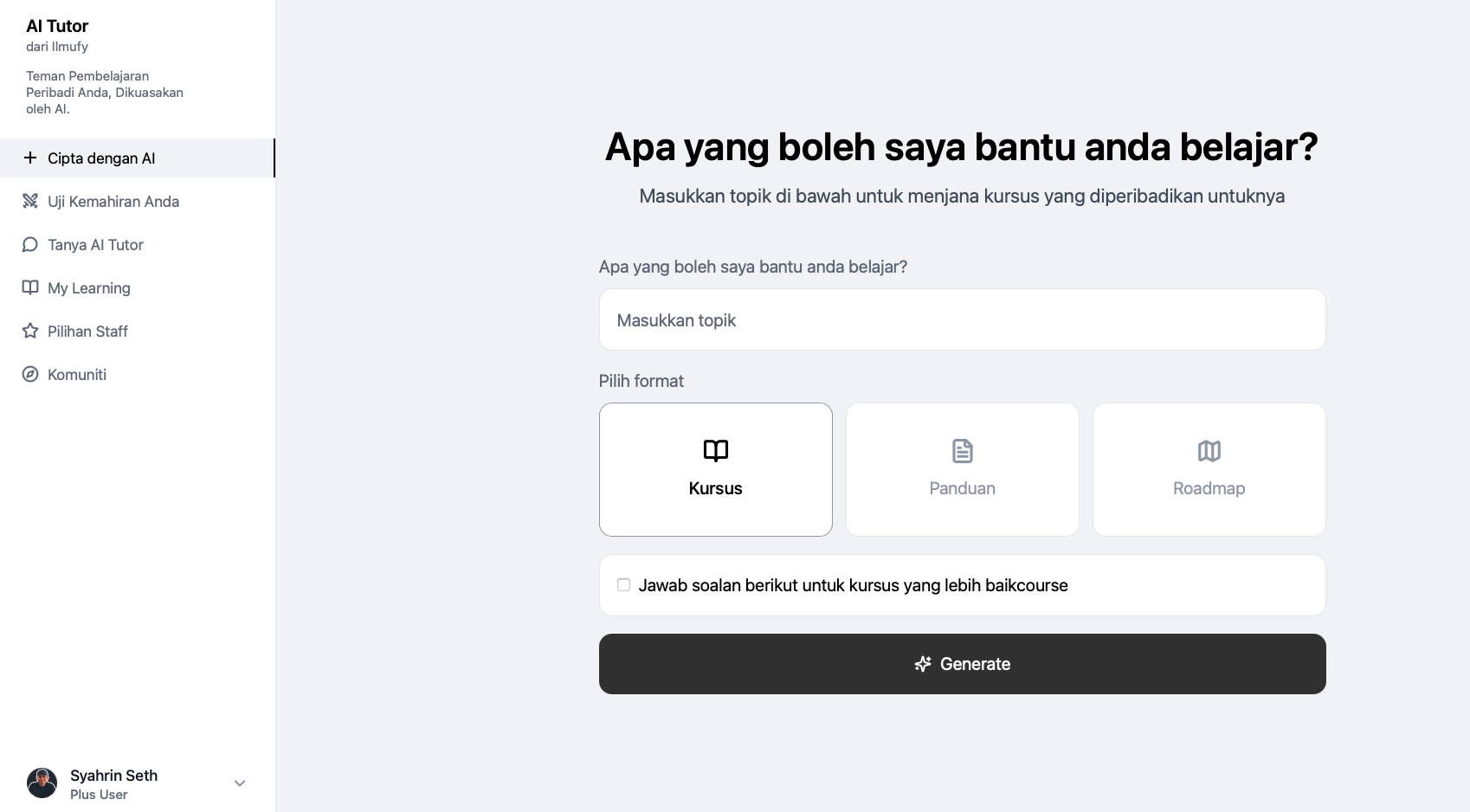 Cipta Roadmap / Kursus / Panduan dengan AI feature preview