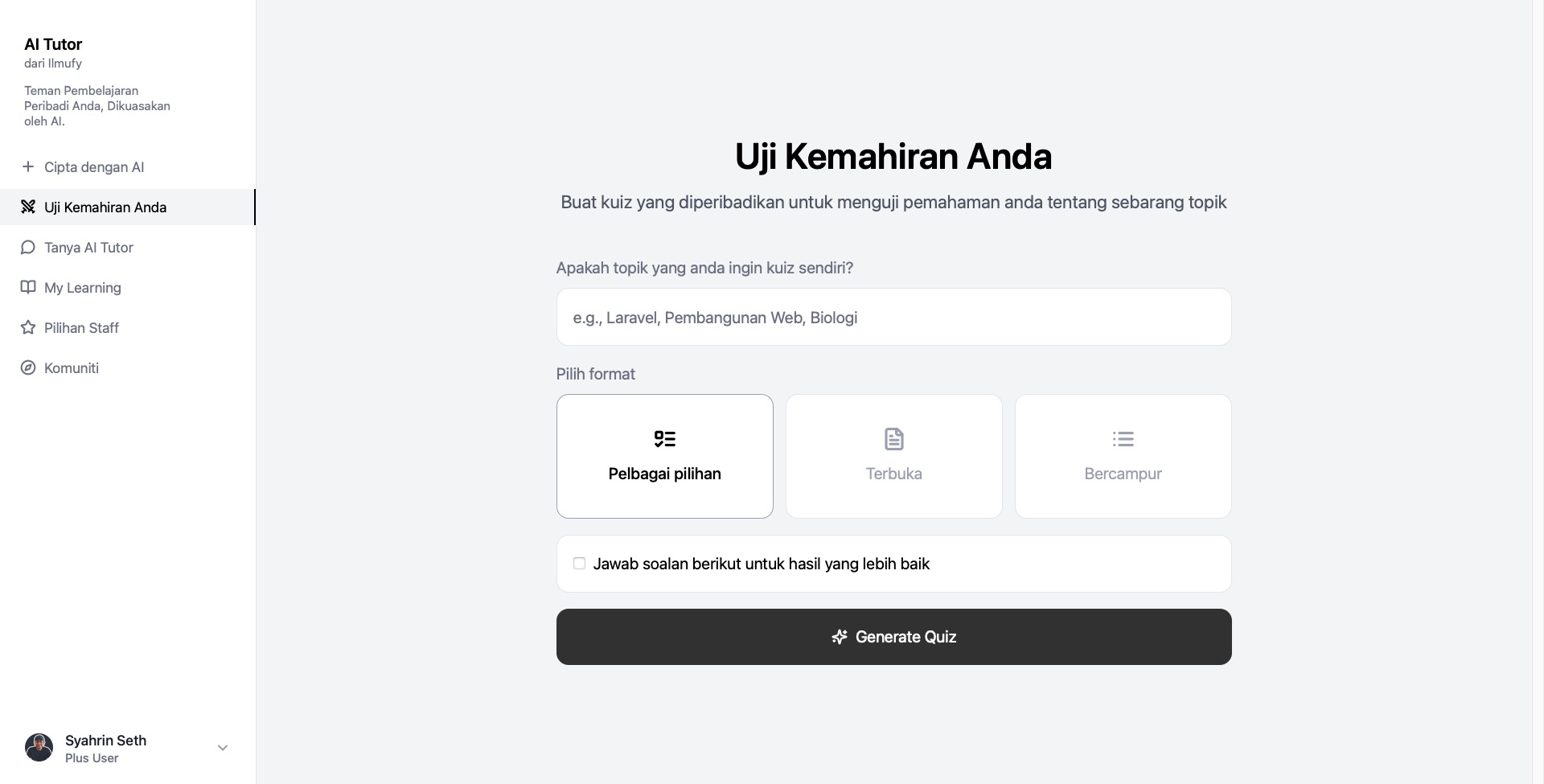 Uji Kemahiran Anda feature preview